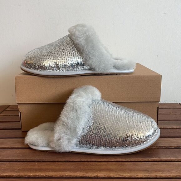 UGG Scuffette II Mirror Ball Slippers Silver Women Size 5 - Picture 4 of 15